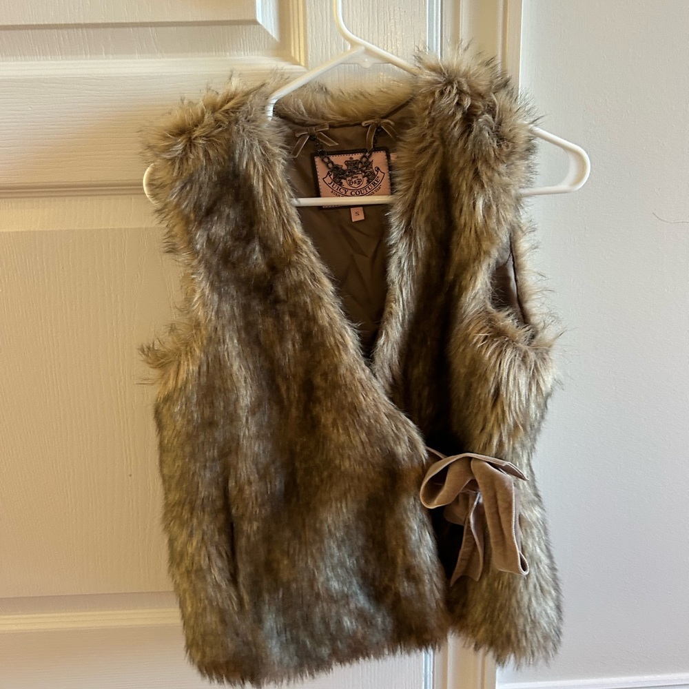 Juicy Couture Faux Fur Vest in Taupe Brown